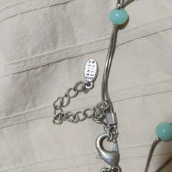 PILGRIM Daisy Double Strand Necklace Oxidised Silver Plate & Pastel Green - Picture 4 of 4